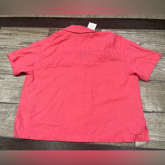 A New Day Womens M Medium Button-Down Pink Linen Short Sleeve Blouse NWT - Picture 5 of 9